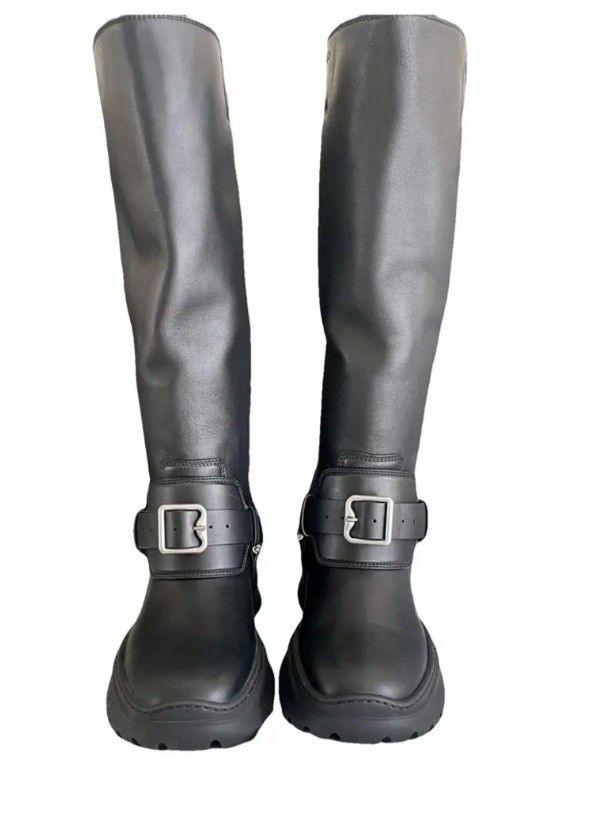 Burberry BNWT BNWT Burberry High Stomp Black Leather Boots Size US 7 / IT 37 - 1 Thumbnail