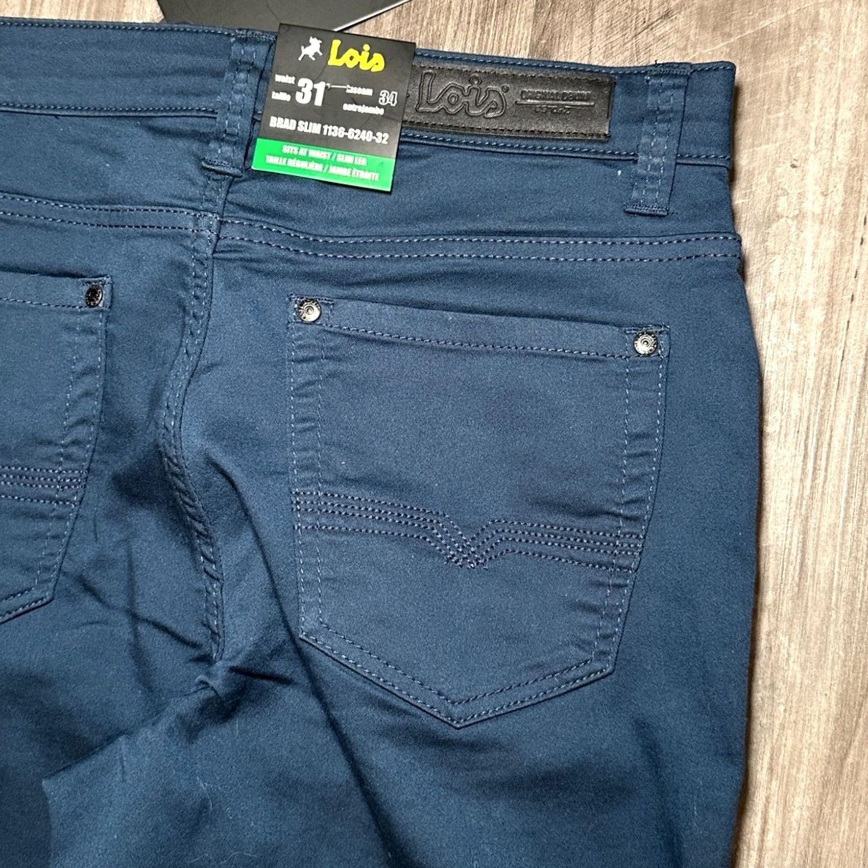Vintage Lois Jeans Brad Slim Extensible Stretch Waist Pants 31x34 Blue Men Chino 31 Regular 34 Inseam NWT Size US 31 - 5 Thumbnail