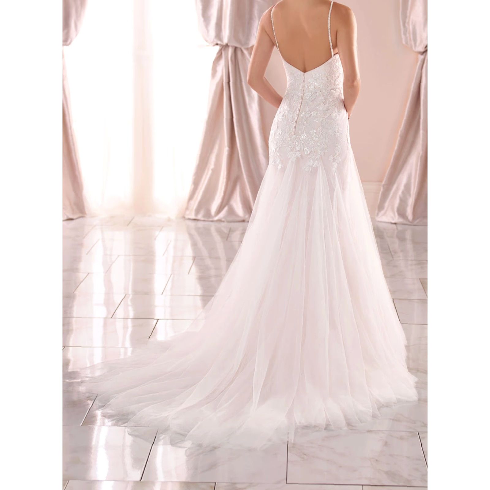 Vintage VINTAGE Stella York 6968 Floral Lace Mermaid Wedding Dress w/ Glitter Tulle 12 (SAMPLE) Size ONE SIZE - 5 Thumbnail