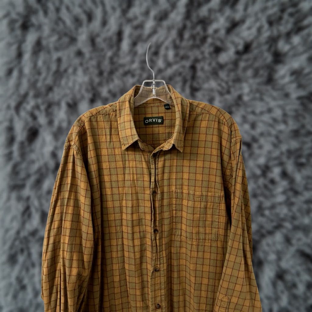 Orvis VINTAGE Orvis Shirt Mens XL Yellow Brown Plaid Flannel Button Down L/S Size US XL / EU 56 / 4 - 1 Thumbnail