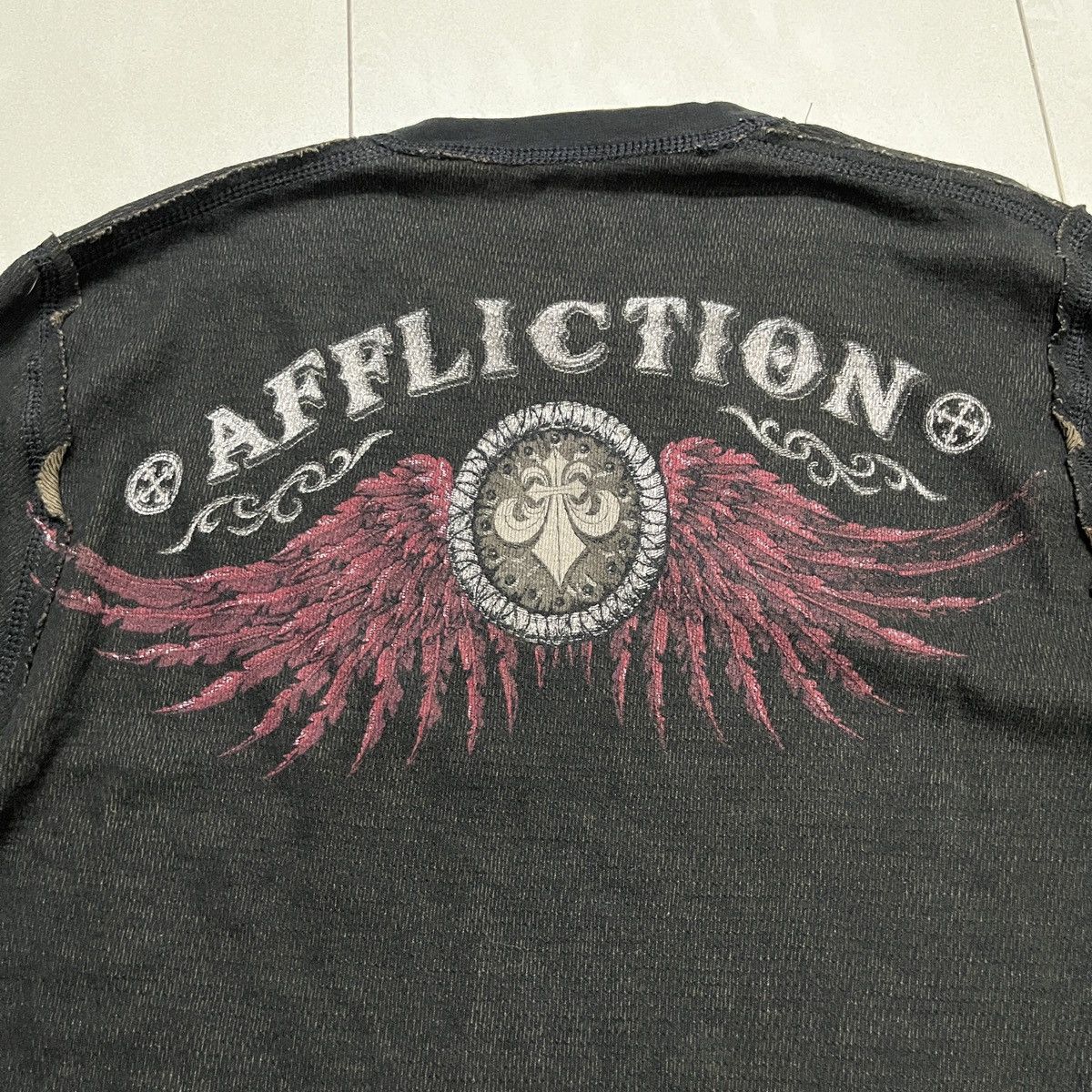 Affliction × Vintage Vintage Affliction Distressed Thermal Longsleeve T Shirt Size US M / EU 48-50 / 2 - 7 Thumbnail