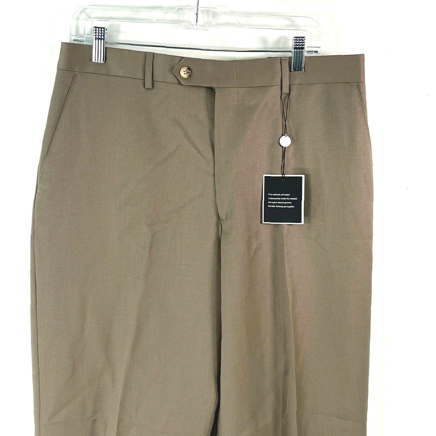 Alfani Alfani Mens Dress Pants Flat Front Straight Leg Wool Tan Size 34X34 Regular Inseam 34 Belt Loops Pockets Dry-Clean Only Mens Size US 34 / EU 50 - 3 Thumbnail