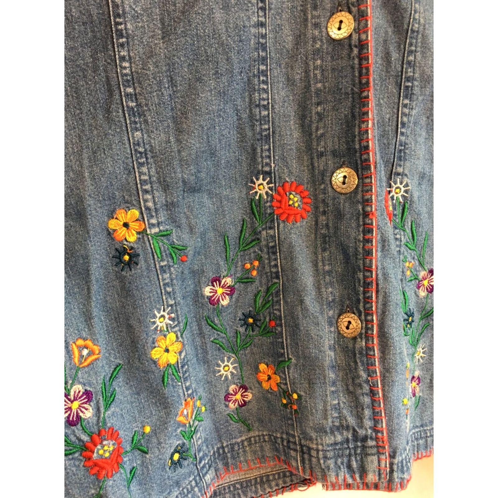 Vintage Bobbie Brooks Womens XL Blue Lightweight Denim Jacket Embroidered Flower Casual Size XL / US 12-14 / IT 48-50 - 3 Thumbnail