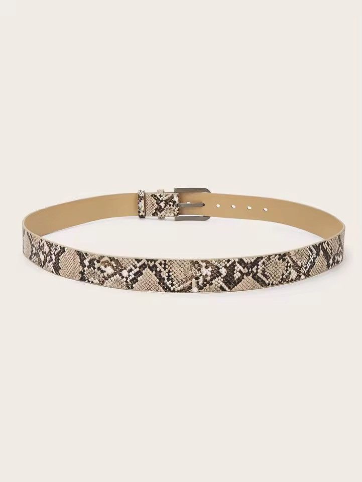 Japanese Brand 102 cm Snakeskin Print Faux Leather Belt - Brown/Beige Size ONE SIZE - 4 Thumbnail