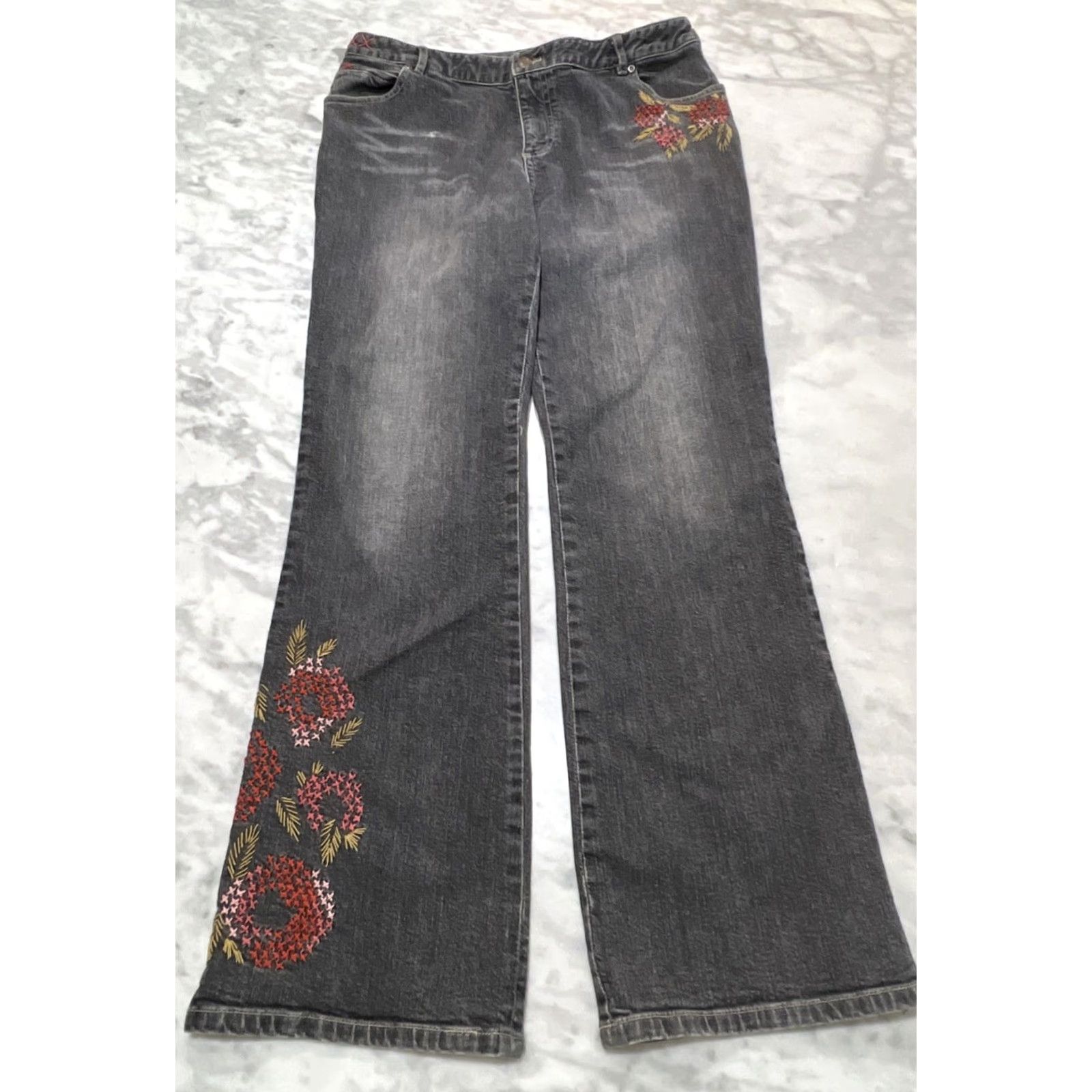 J. Jill VINTAGE J Jill Black Denim Jeans Women’s 10 Flare Embroidered Embellished Stretch 31 Inseam 5-Pocket City Hippie Bohemian Regular Womens Size 32" / US 10 / IT 46 - 3 Thumbnail