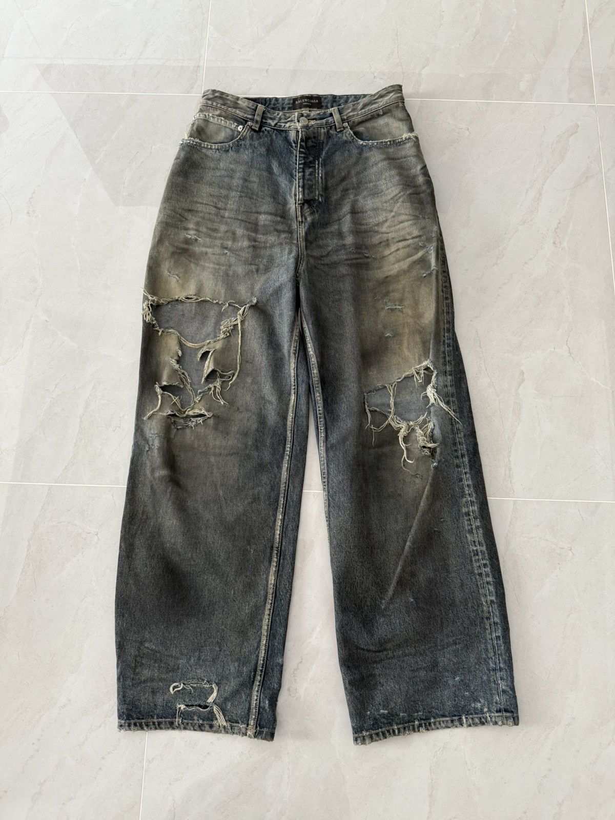 Balenciaga *RARE* Balenciaga SS23 Mud Oil Spilled Denim Baggy Version Size US 30 / EU 46 - 1 Thumbnail