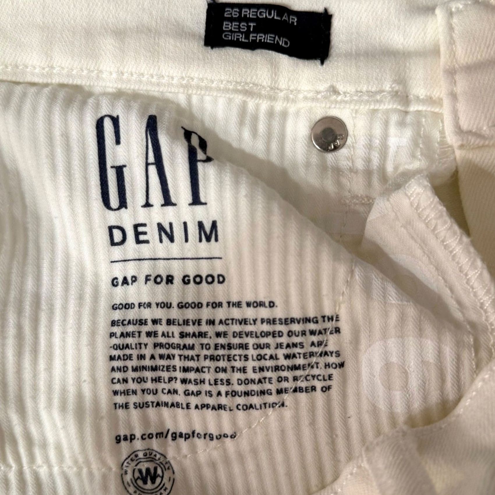 Gap Gap Best Girlfriend Jeans White Stretch Denim Mid Rise Nautical Minimalist Straight 5-Pocket Womens 27 Jeans Size 27" / US 4 / IT 40 - 5 Thumbnail