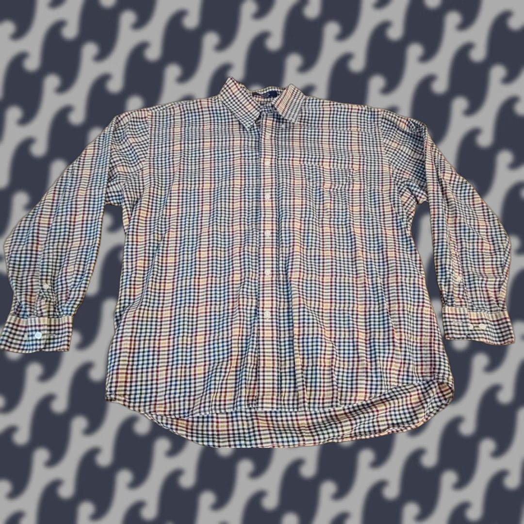 Vintage Alan Flusser Men Dress Shirt XL Long Sleeve Plaid Cotton Shirt Size 46R - 1 Thumbnail