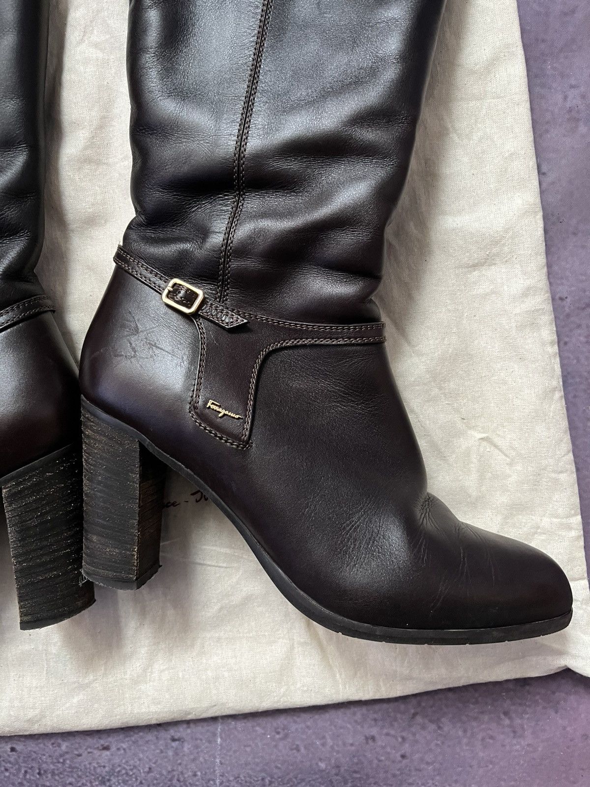 Salvatore Ferragamo Salvatore Ferragamo Knee High Fur Dark Brown leather Boots Size US 8 / IT 38 - 6 Thumbnail