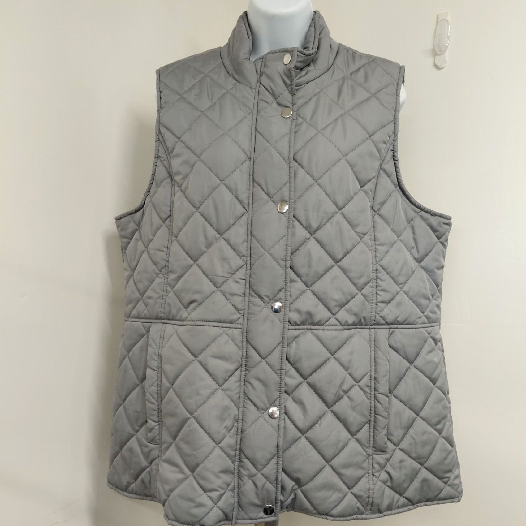 Vintage Kim Rogers Vest Women’s XL Gray Puffer Quilted Zipper Collared Pockets Size XL / US 12-14 / IT 48-50 - 2 Thumbnail
