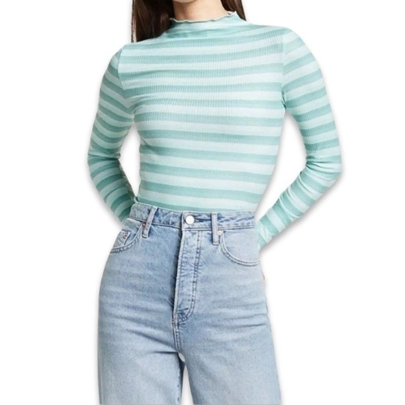 Other Cali Be Casual Top Mock Neck Lettuce Edge Ribbed Stripe M Size M / US 6-8 / IT 42-44 - 1 Thumbnail