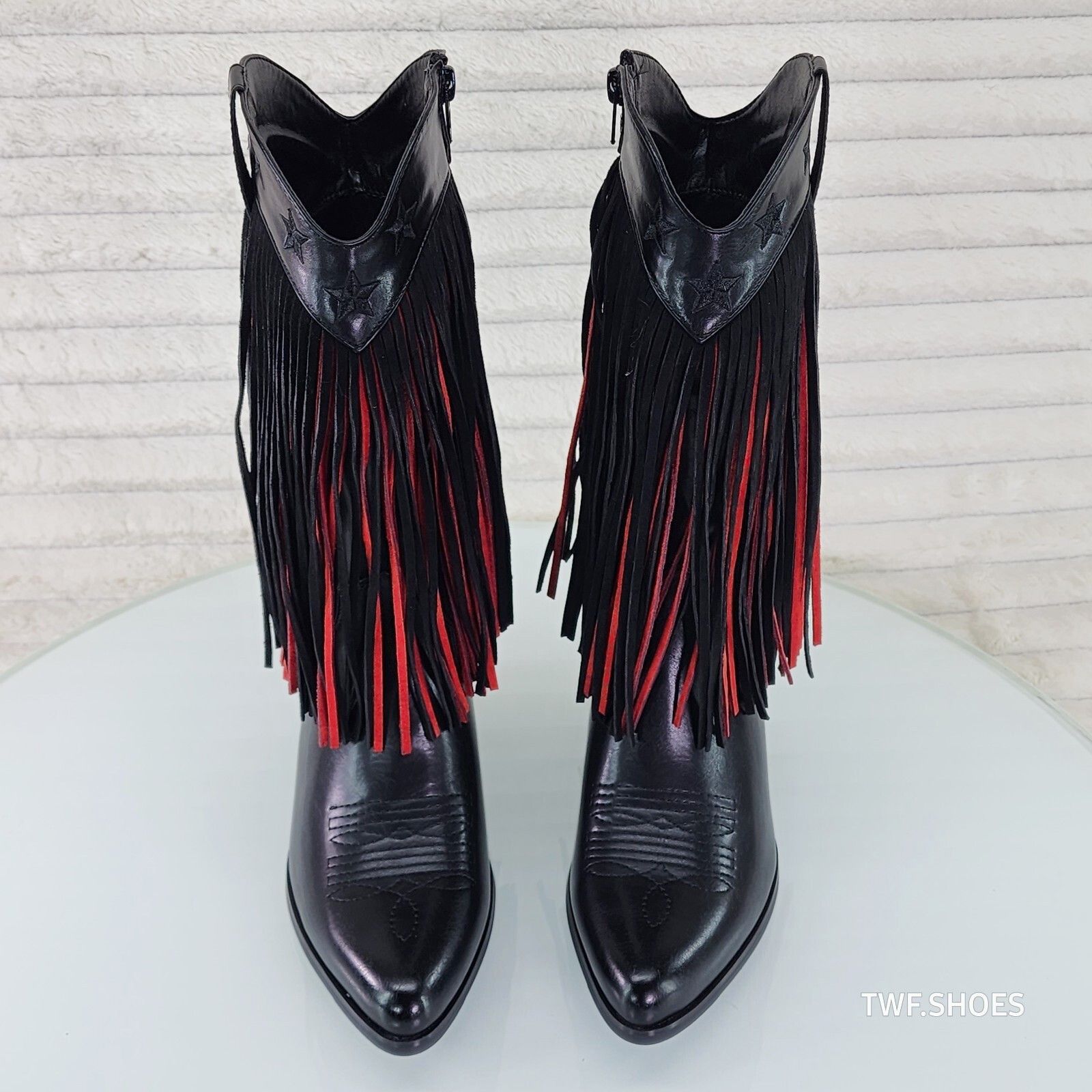 Other Country Swing Black and Red Fringe Western Cowgirl Boots Tuc Size US 9 / IT 39 - 6 Thumbnail