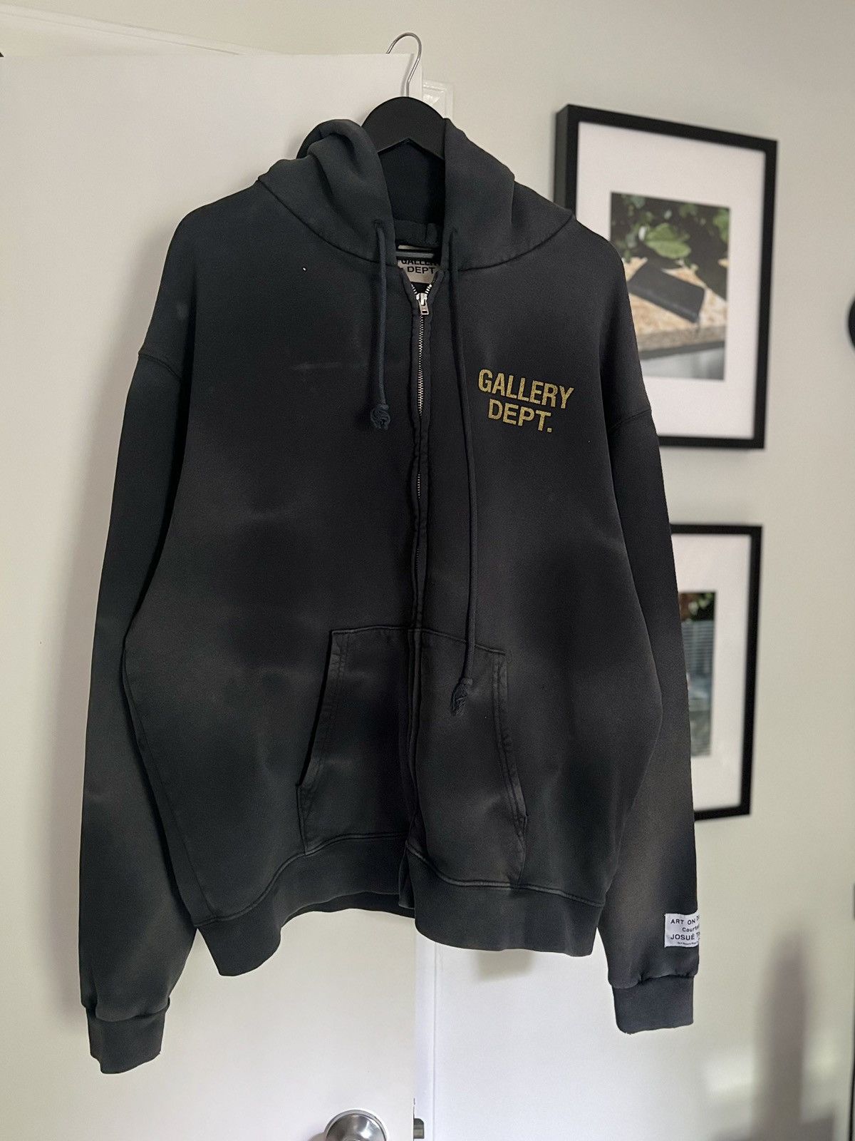 image of Gallery Dept Sun Faded Black Zip Logo Hoodie, Men's (Size XL)