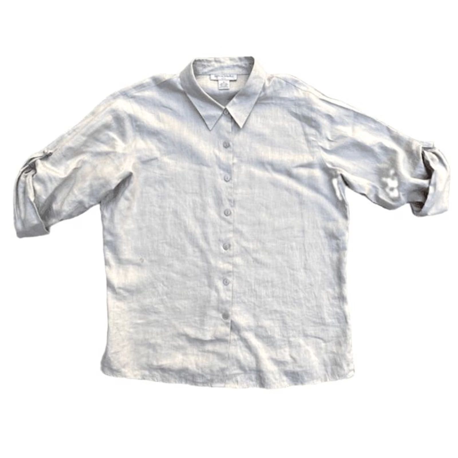 Vintage Sutton Studio Women's Vintage Petite 100% Linen Button-Up Shirt Medium Tan Linen Button-Up Shirt Vintage Petite Women Size M / US 6-8 / IT 42-44 - 2 Thumbnail