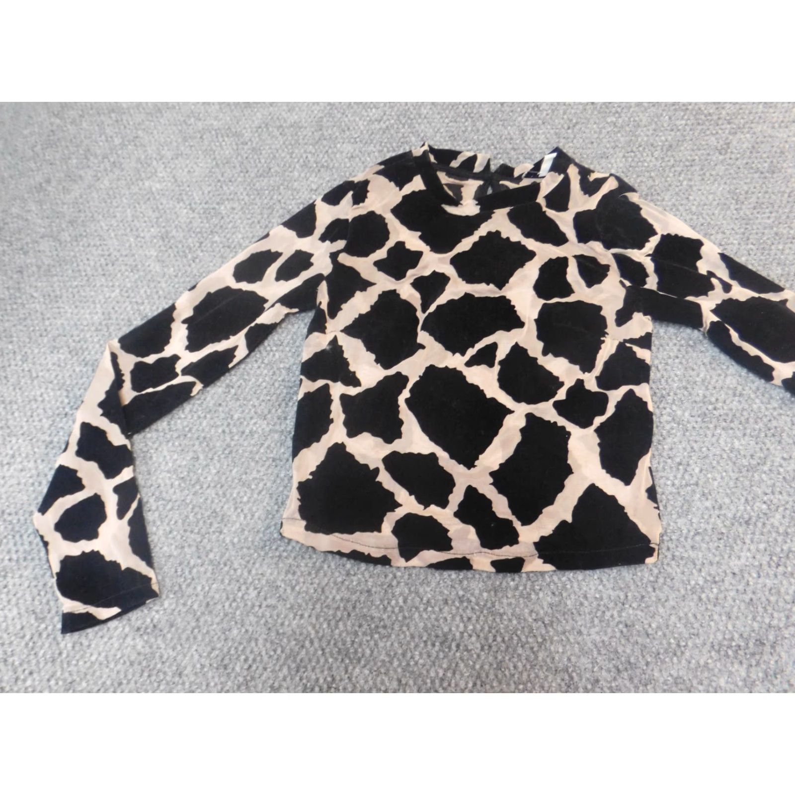 Topshop Topshop Womens Blouse Top 2 Animal Print Black Multicolor Crew Neck Long Sleeve Casual Polyester Down Ruffle Basic Shirt Womens Regular Size 2 Size XS / US 0-2 / IT 36-38 - 3 Thumbnail