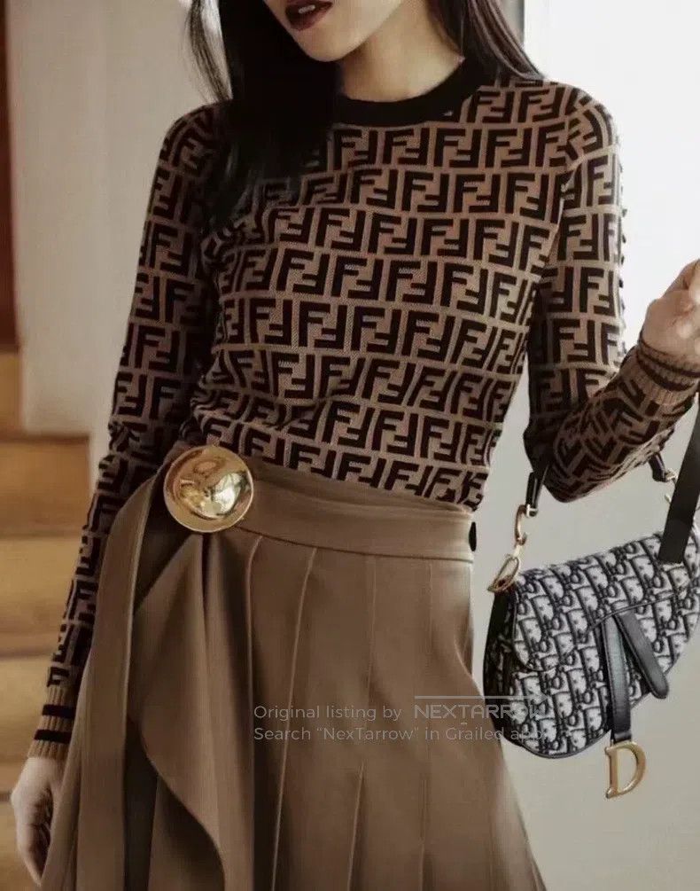 Fendi Fendi Brown Logo Letter Full Print Crewneck Long Sleeve Kn Size 4XL / US 24-26 - 8 Thumbnail