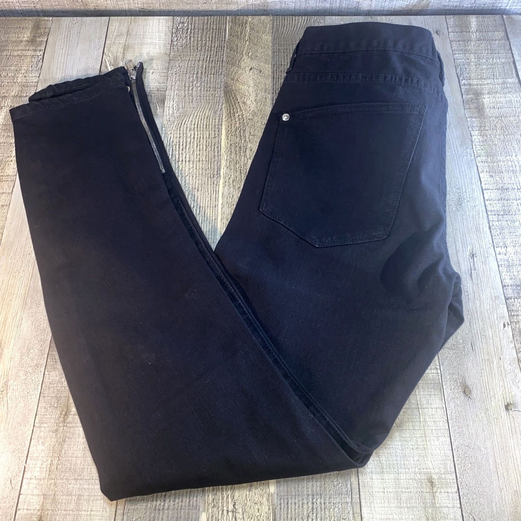 Market MacKeen Market Men's Jeans Skinny Black Size 32x32 Distressed Zippered Hem Ankle Zip Cotton Spandex Denim Regular Inseam 32 Size US 32 / EU 48 - 4 Thumbnail