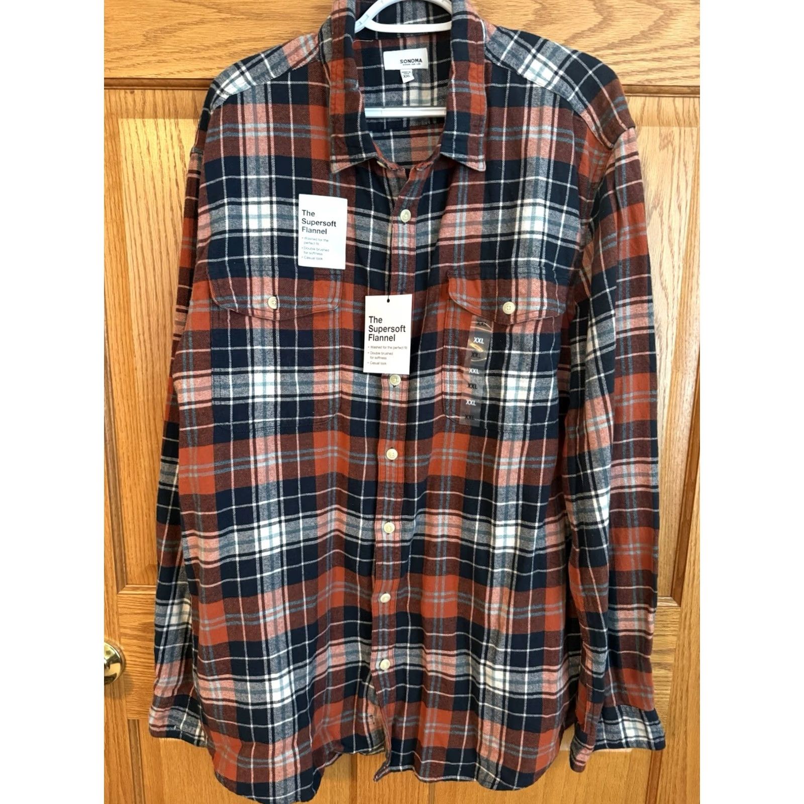Vintage VINTAGE NWT Sonoma Men’s Orange Navy Flannel XXL Button-Up Shirt Short Sleeve? Size US XXL / EU 58 / 5 - 2 Thumbnail