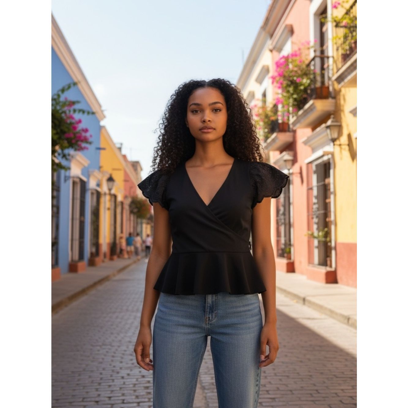 Express New Express Embroidered Flutter Sleeve Peplum Cotton Black Size XS / US 0-2 / IT 36-38 - 1 Thumbnail
