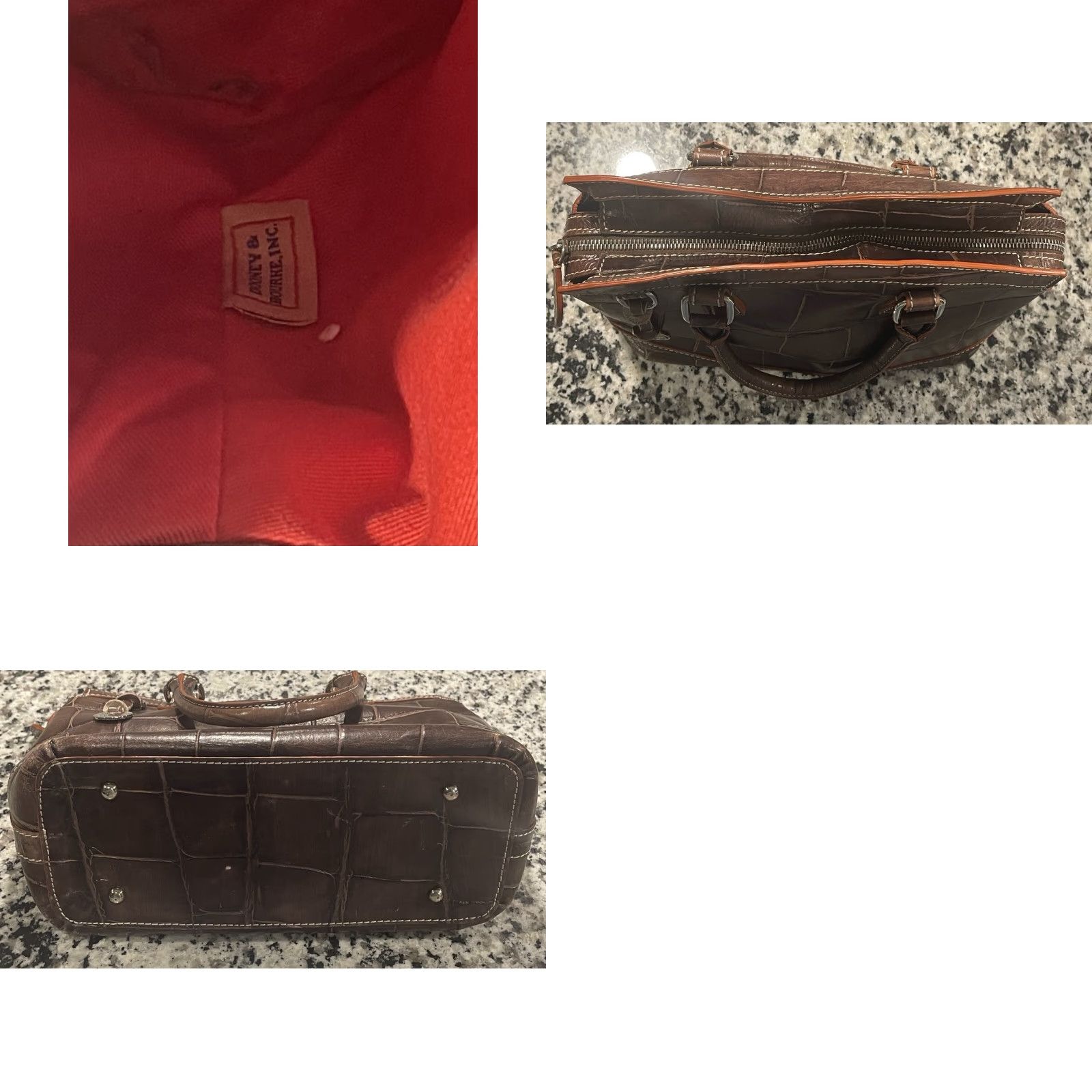 Dooney & Bourke VINTAGE Dooney & Bourke Italian Handbag Large Brown Croc Embossed Leather Zip Closure Womens Size ONE SIZE - 8 Thumbnail