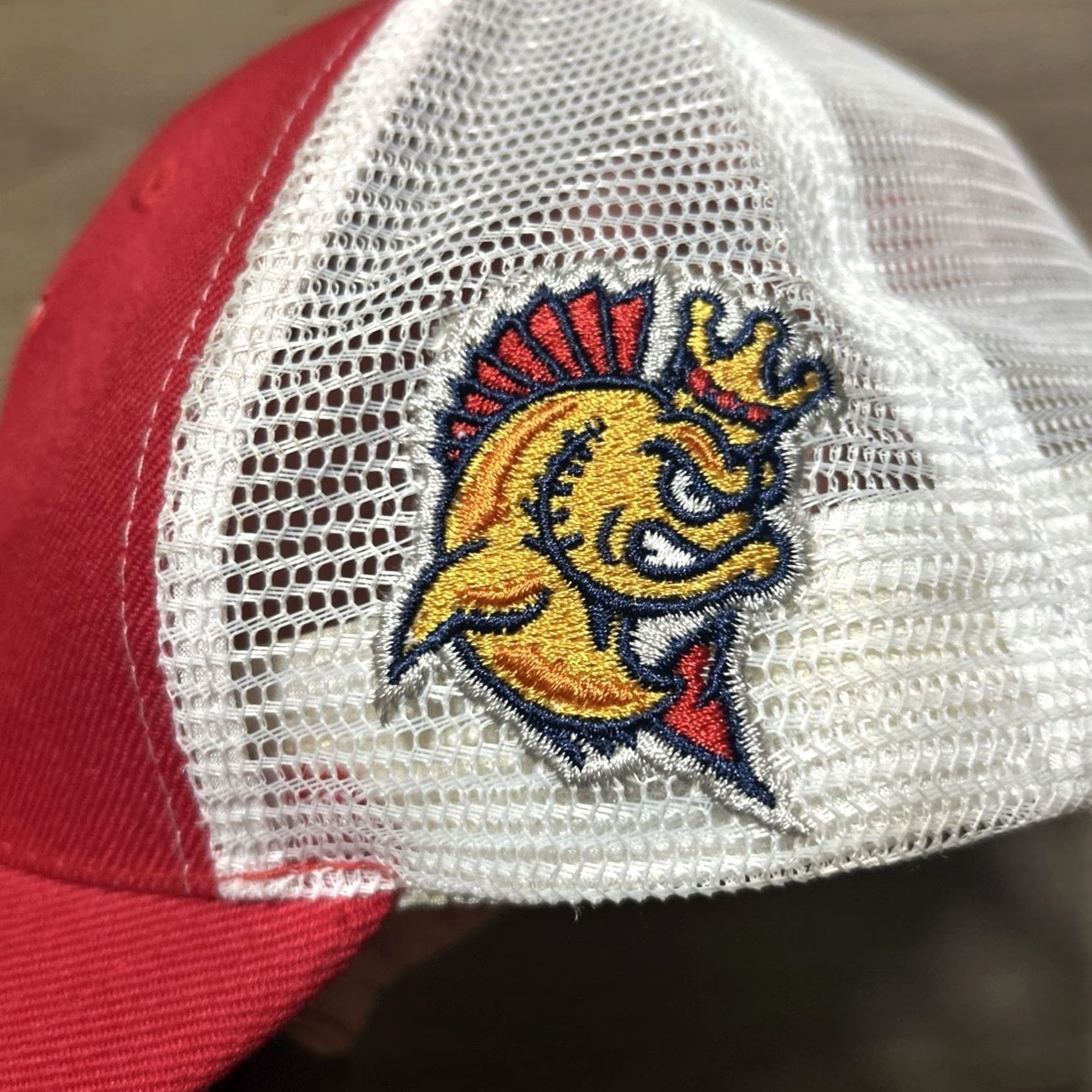 Vintage Kenosha Kingfish Snapback Baseball Cap Hat Amazing Logo Minor League Miller Lite Hat Red + White Adult One Size Speckled Logo Mens Girls Size ONE SIZE - 5 Thumbnail
