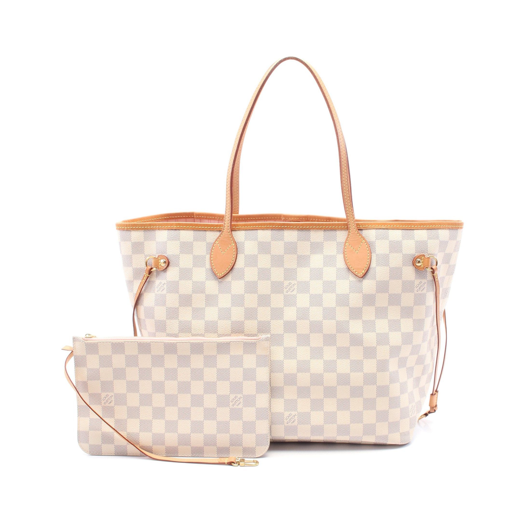 Louis Vuitton Louis Vuitton Neverfull Mm Damier Azur Rose Ballerine Shoulder Bag Tote Leather White Size ONE SIZE - 1 Thumbnail