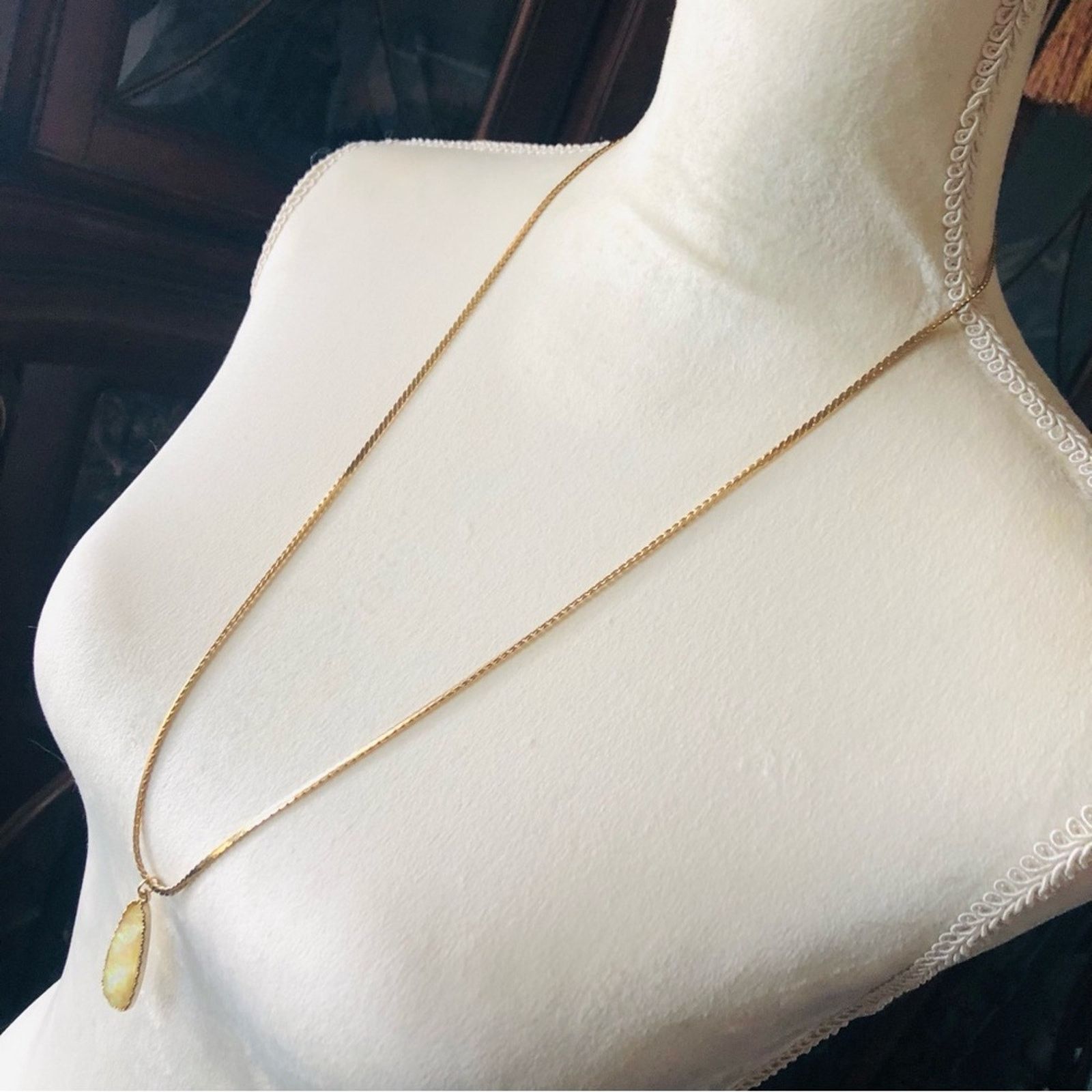 Vintage Faceted long raindrop shape simulated opal pendant necklac Size ONE SIZE - 4 Thumbnail