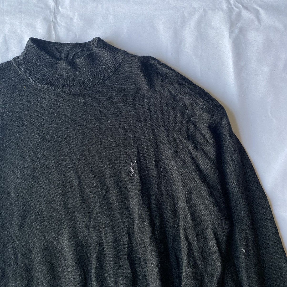 Vintage × Yves Saint Laurent Dark Grey Logo Embroidered YSL Sweater Knitwear Size US M / EU 48-50 / 2 - 3 Thumbnail