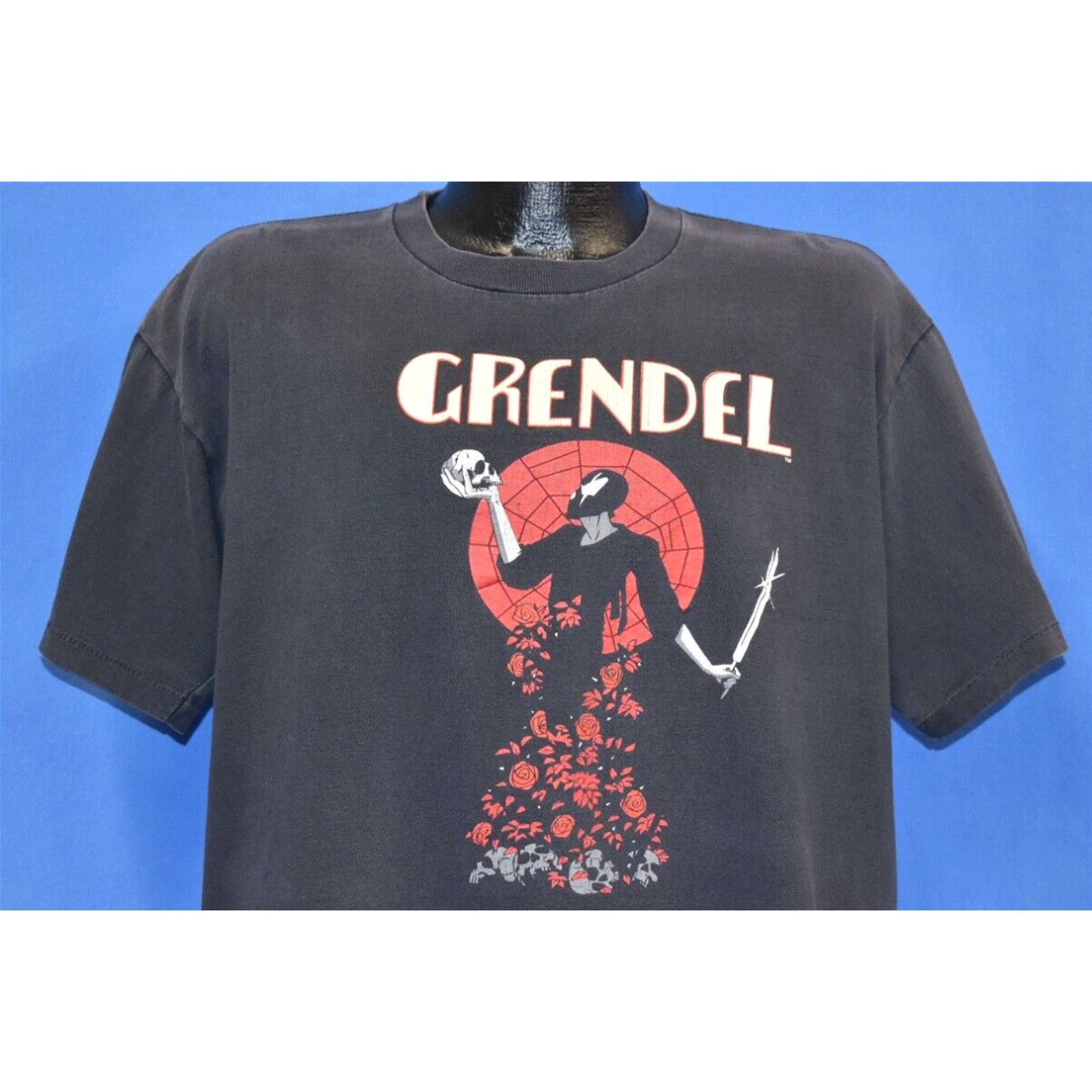 image of VTG 90's Grendel Hunter Rose Skull Comic Villain Matt Wagner Spooky T-Shirt XL in White, Men's