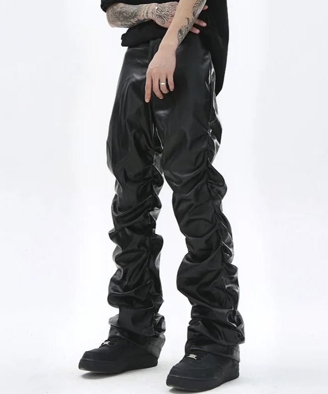Japanese Brand × Leather Pleated Leather Streetwear Loose Ruched Casual Size US 29 - 2 Thumbnail