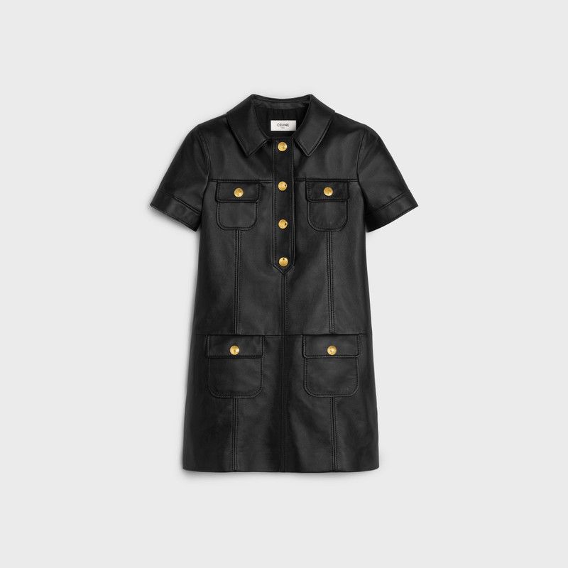 Celine o1bcso1str0126 2L116583C Soft Lambskin Mini Dress in Black Size L / US 10 / IT 46 - 1 Thumbnail