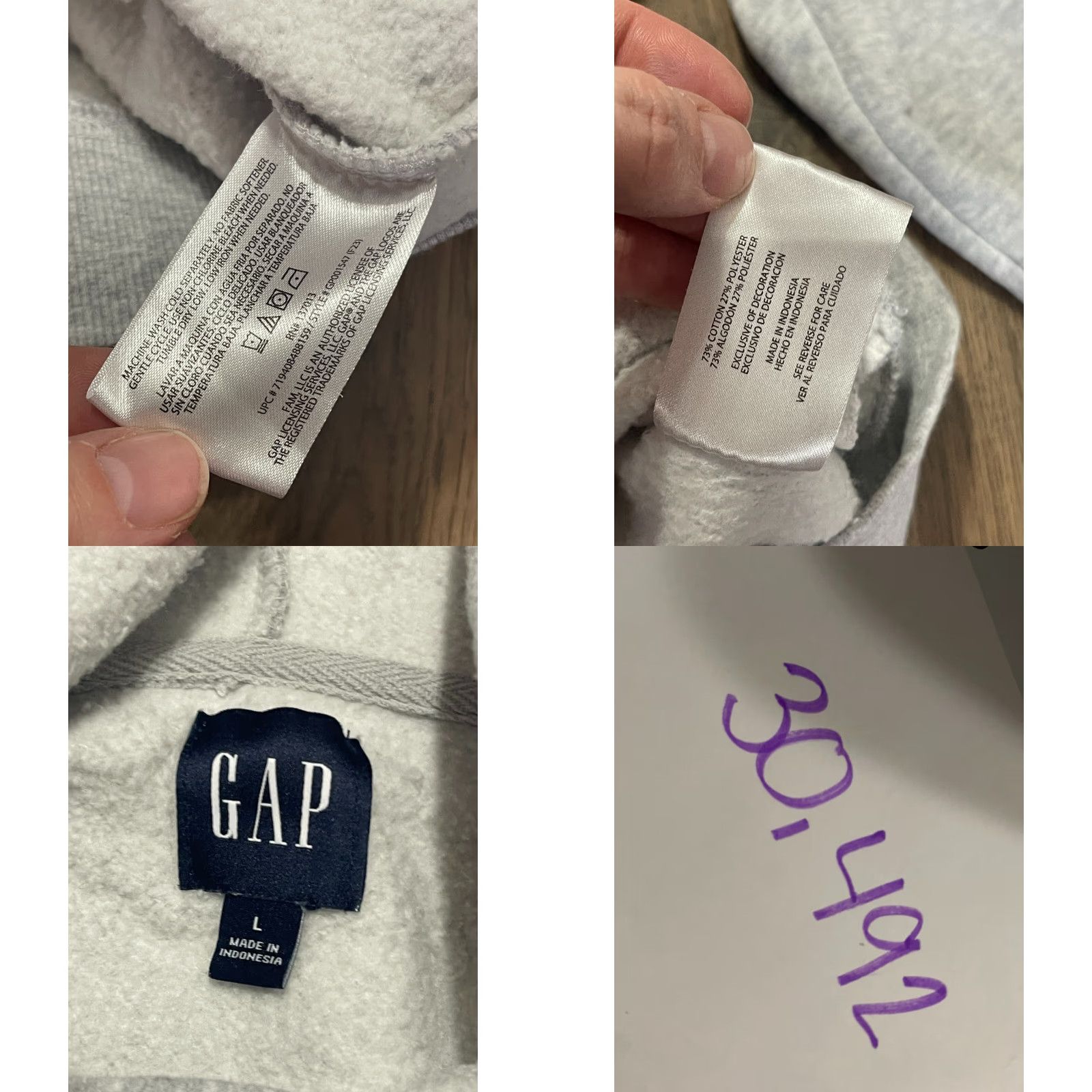 Gap Gap Hoodie Womens Large Gray Long Sleeve Pullover Logo Sweatshirt Size L / US 10 / IT 46 - 8 Thumbnail