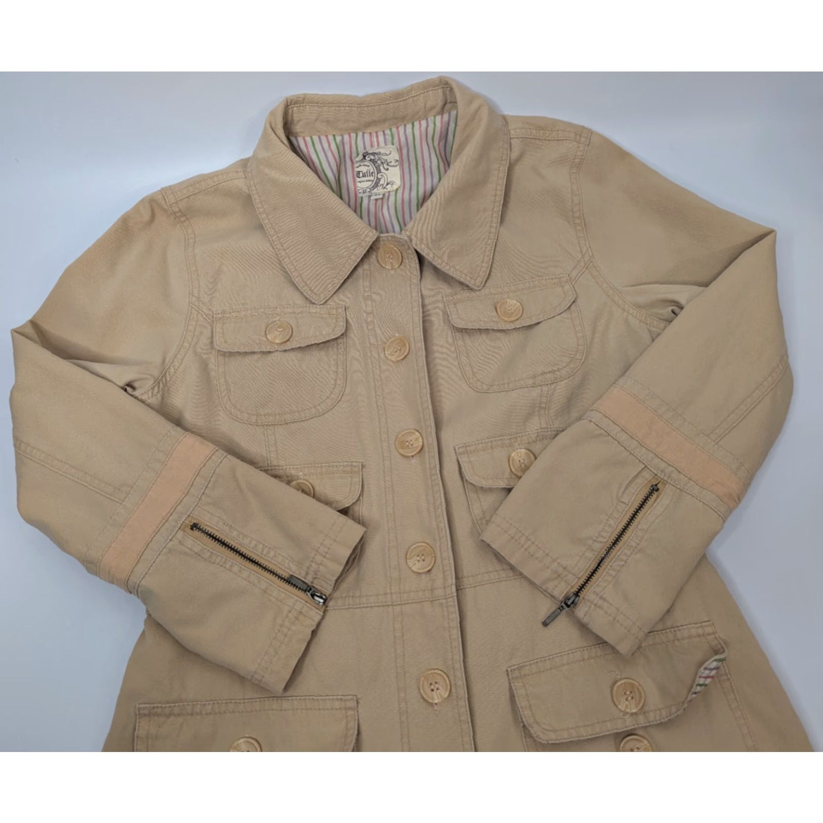 Vintage VINTAGE Anthropologie Tulle Womens Mid Length Chore Lined Coat Size XL Khaki Button Barn Size XL / US 12-14 / IT 48-50 - 6 Thumbnail