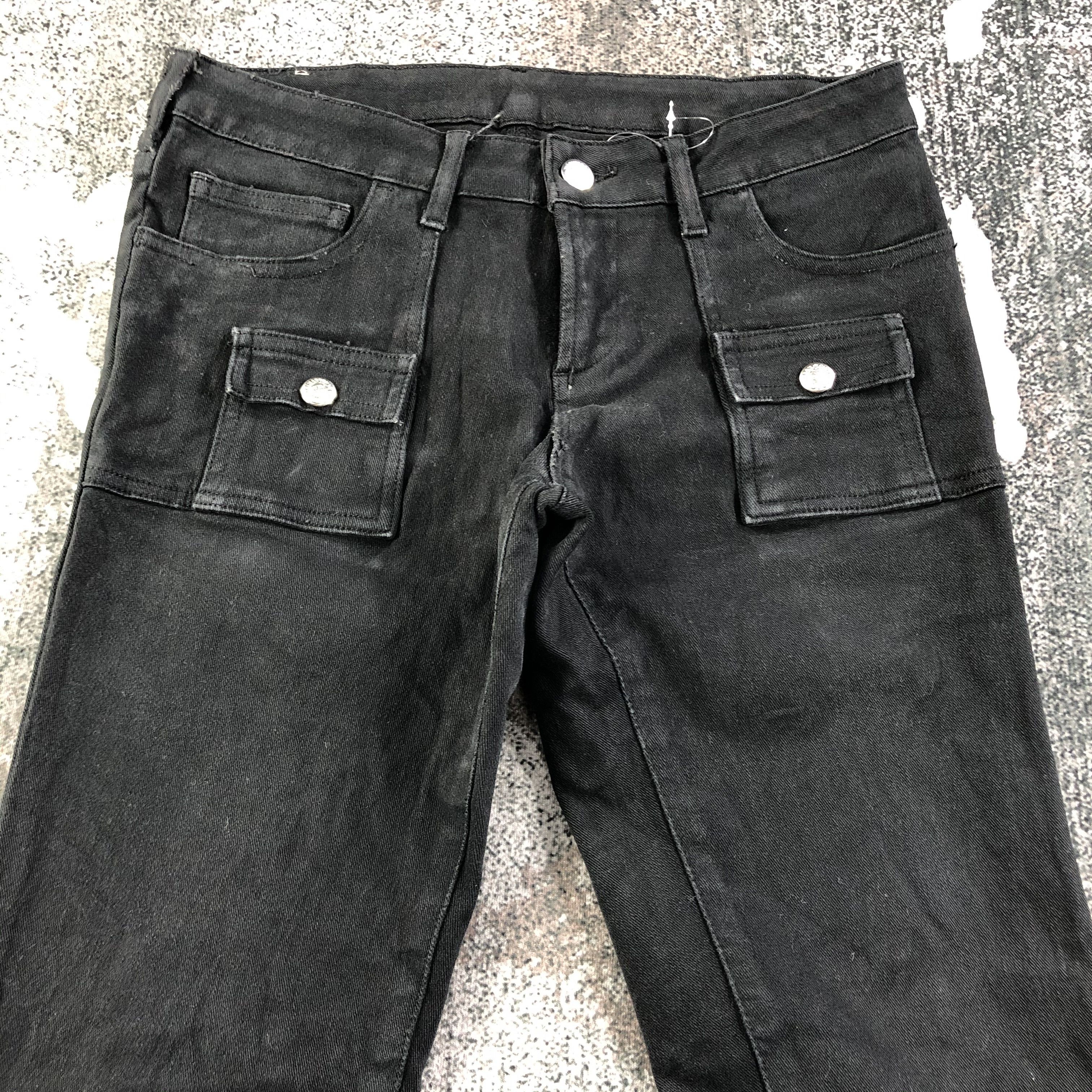 Designer Cimarron Bush Pants Jeans Black Flare Denim KJ1769 Size 29" - 3 Thumbnail
