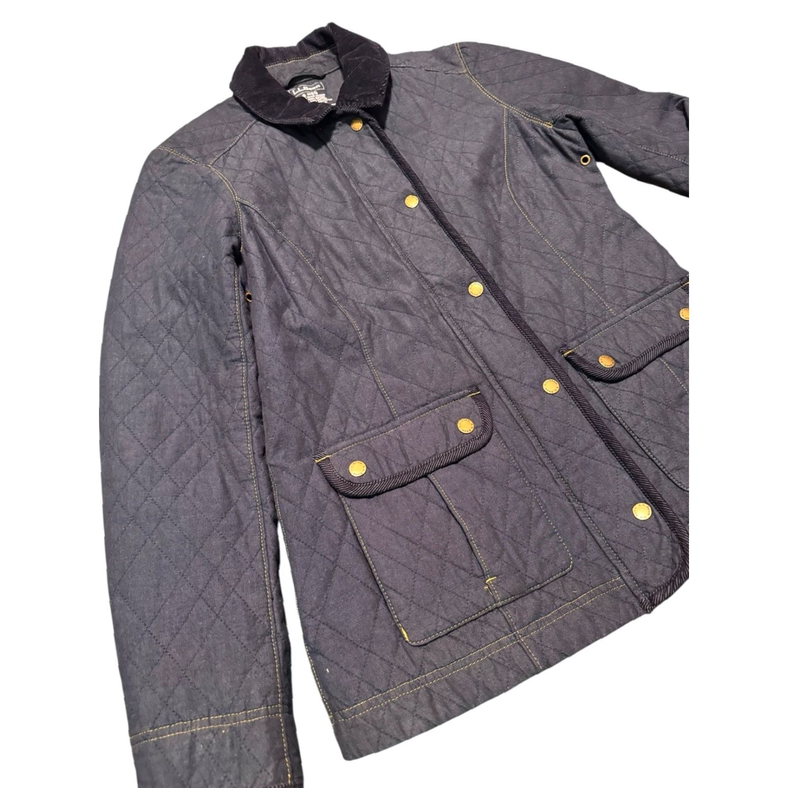 Vintage L.L.Bean Women's Navy Quilted Cotton Pocket Snap Button Zip Barn Jacket Coat Med Size M / US 6-8 / IT 42-44 - 6 Thumbnail