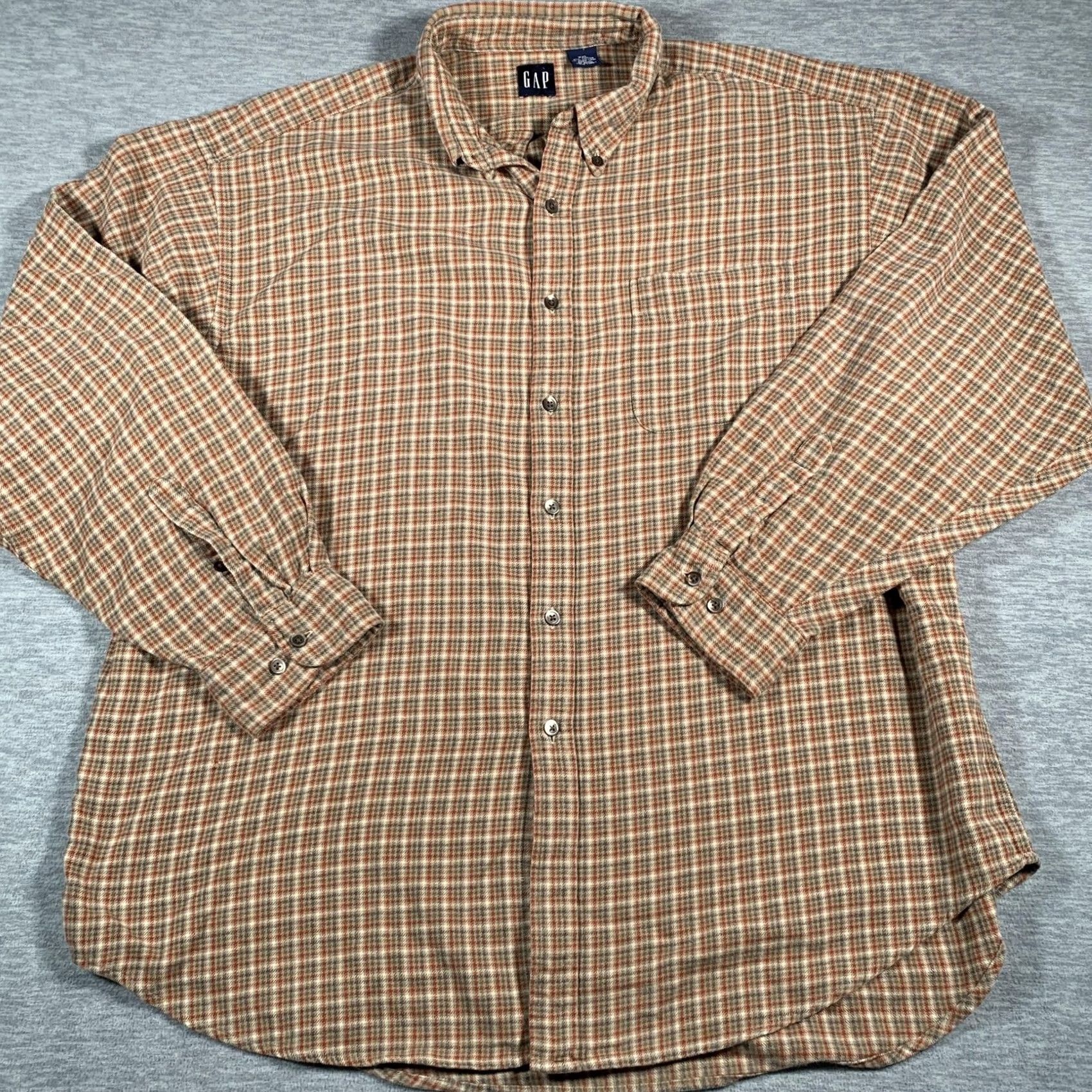 Gap GAP Shirt Mens 2XL Brown Tan Plaid Long Sleeve Button Casual Pocket Collared Size US XXL / EU 58 / 5 - 2 Thumbnail