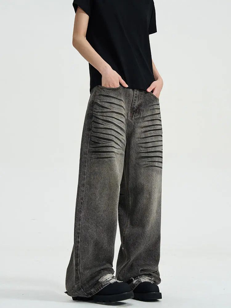 Japanese Brand × Jean Baggy Striped Washed Wide Leg Stack Denim Jeans Size US 32 / EU 48 - 2 Thumbnail