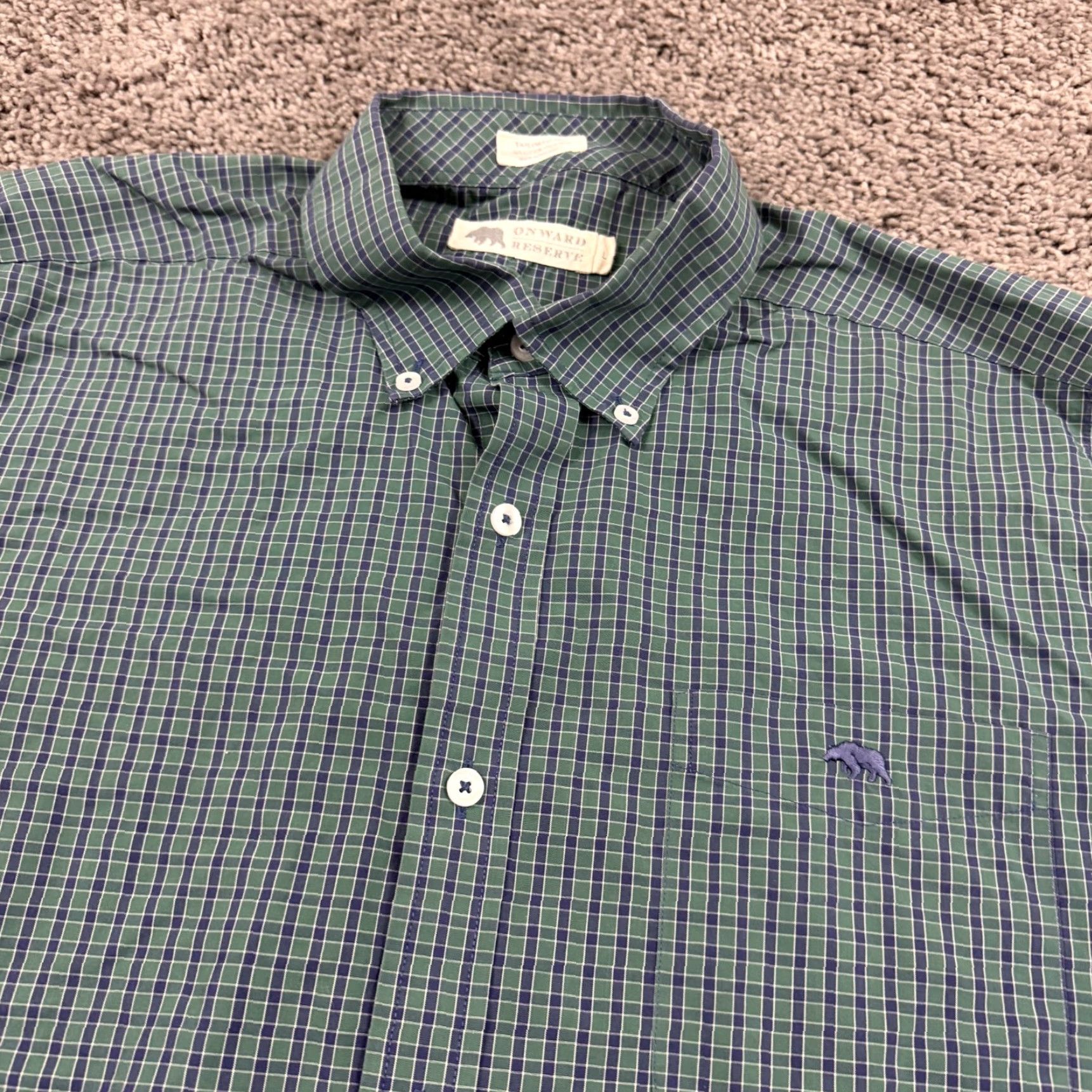 Vintage Onward Reserve Shirt Mens M Green Plaid Long Sleeve Button-Up 100% Cotton Non-Iron Size US M / EU 48-50 / 2 - 2 Thumbnail