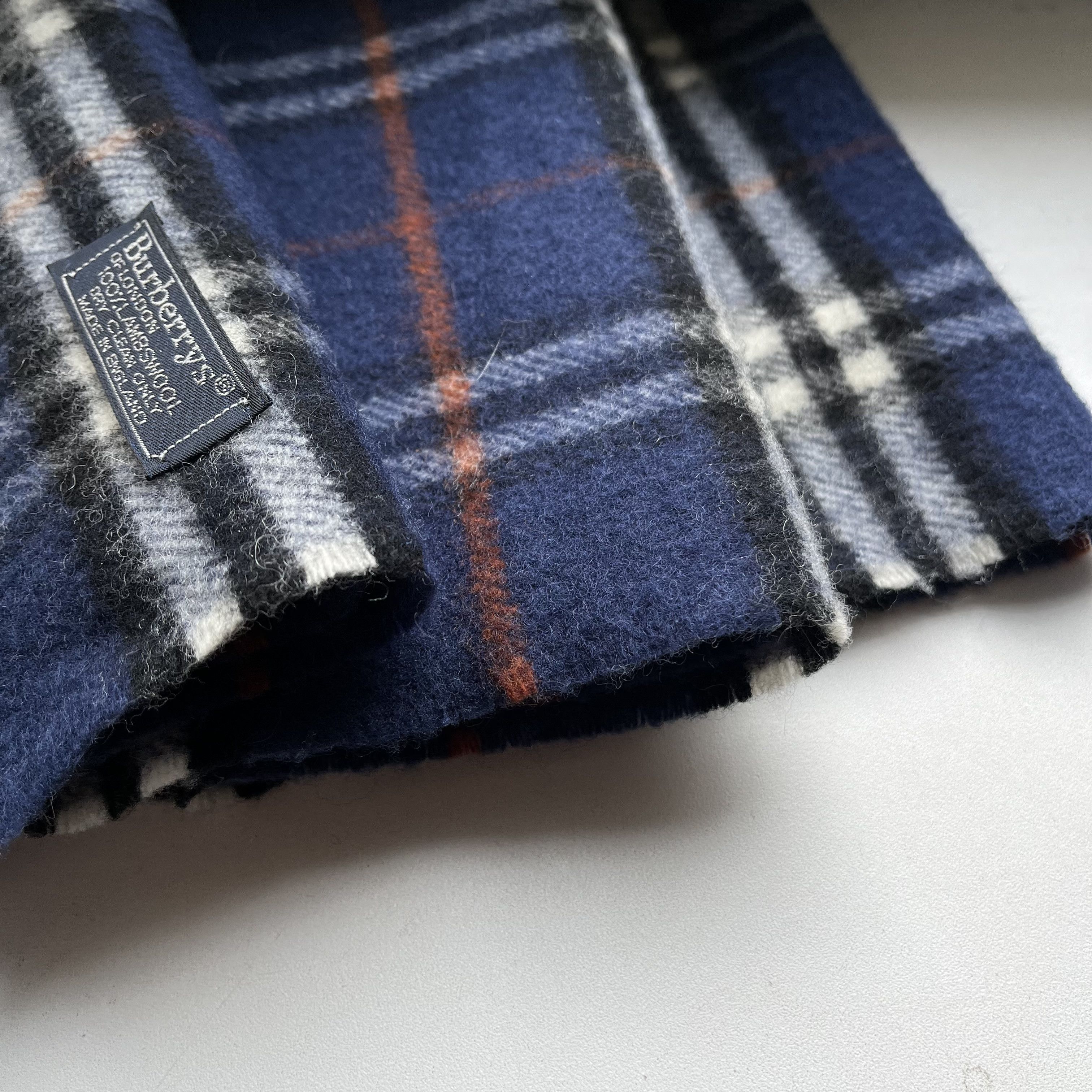 Burberry Vintage Burberrys Nova Check Blue Wool Scarf 90’s Size ONE SIZE - 16 Thumbnail