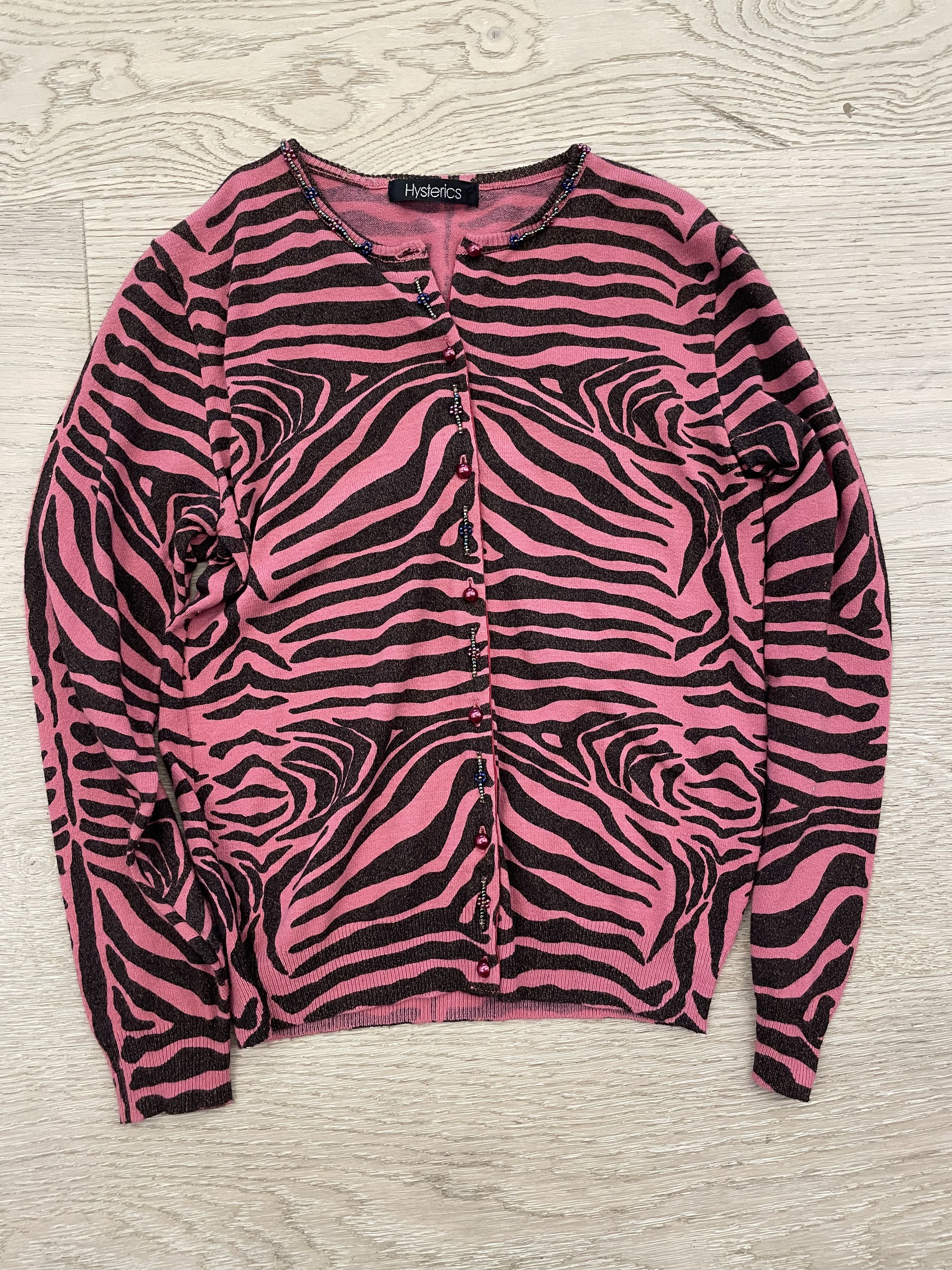 image of Hysteric Glamour Pink Zebra Strip Cardigan Sweater, Women's (Size Small)