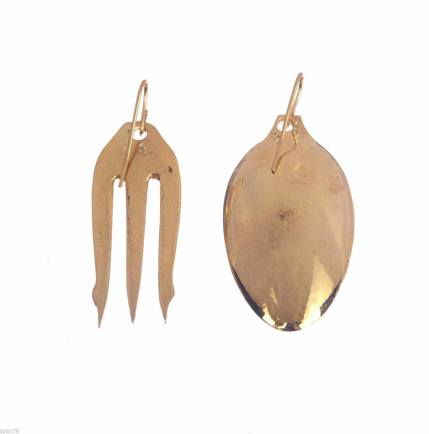 Designer 18 kt Gold Plated over Brass Olive Fork Spoon Earrings Size ONE SIZE - 2 Thumbnail
