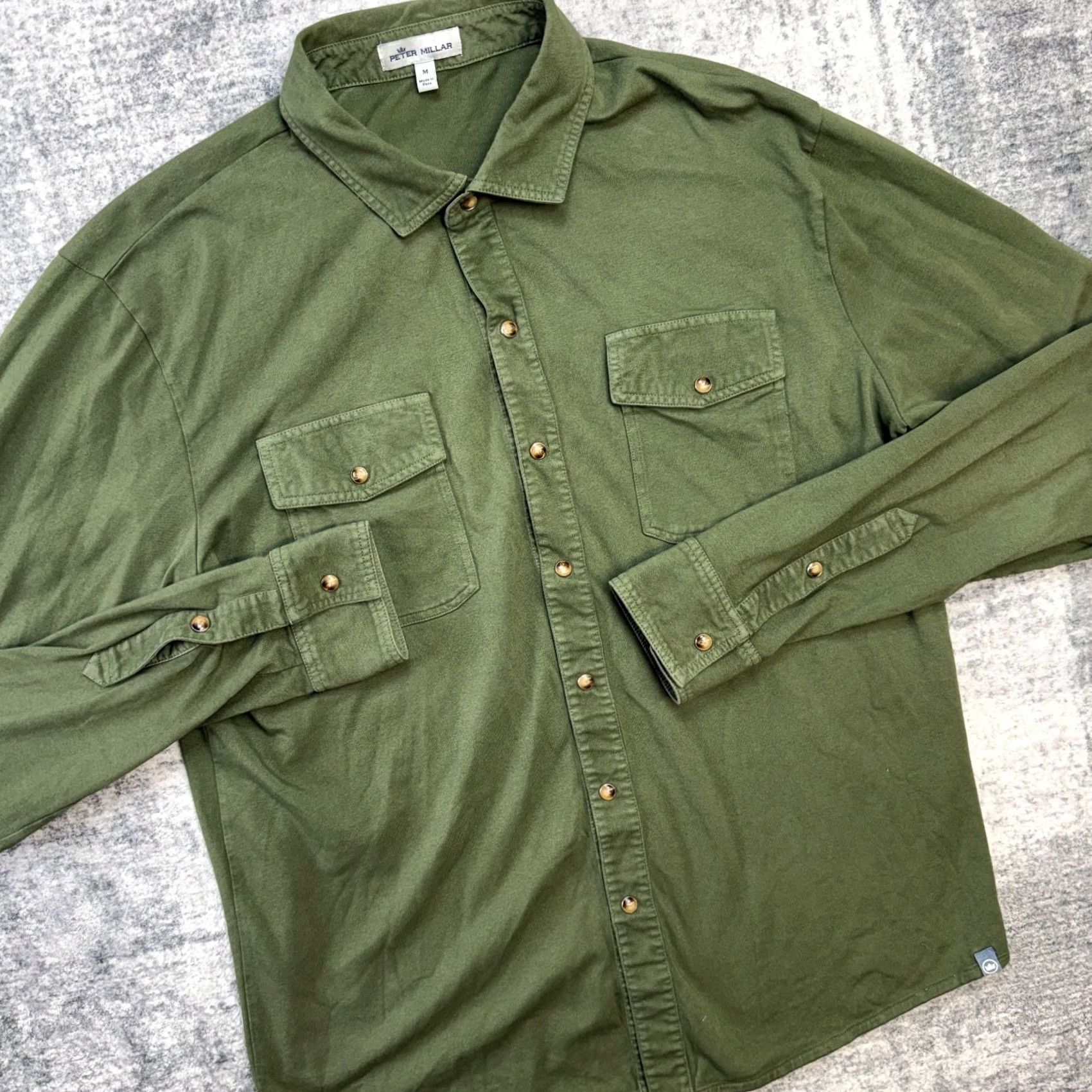 Peter Millar Peter Millar Shirt Mens M Green Crown Lava Wash Jersey Pearl Snap Stretch Long Sleeve Collared Button-Up Cotton Spandex Casual Western 90s? Size US M / EU 48-50 / 2 - 2 Thumbnail