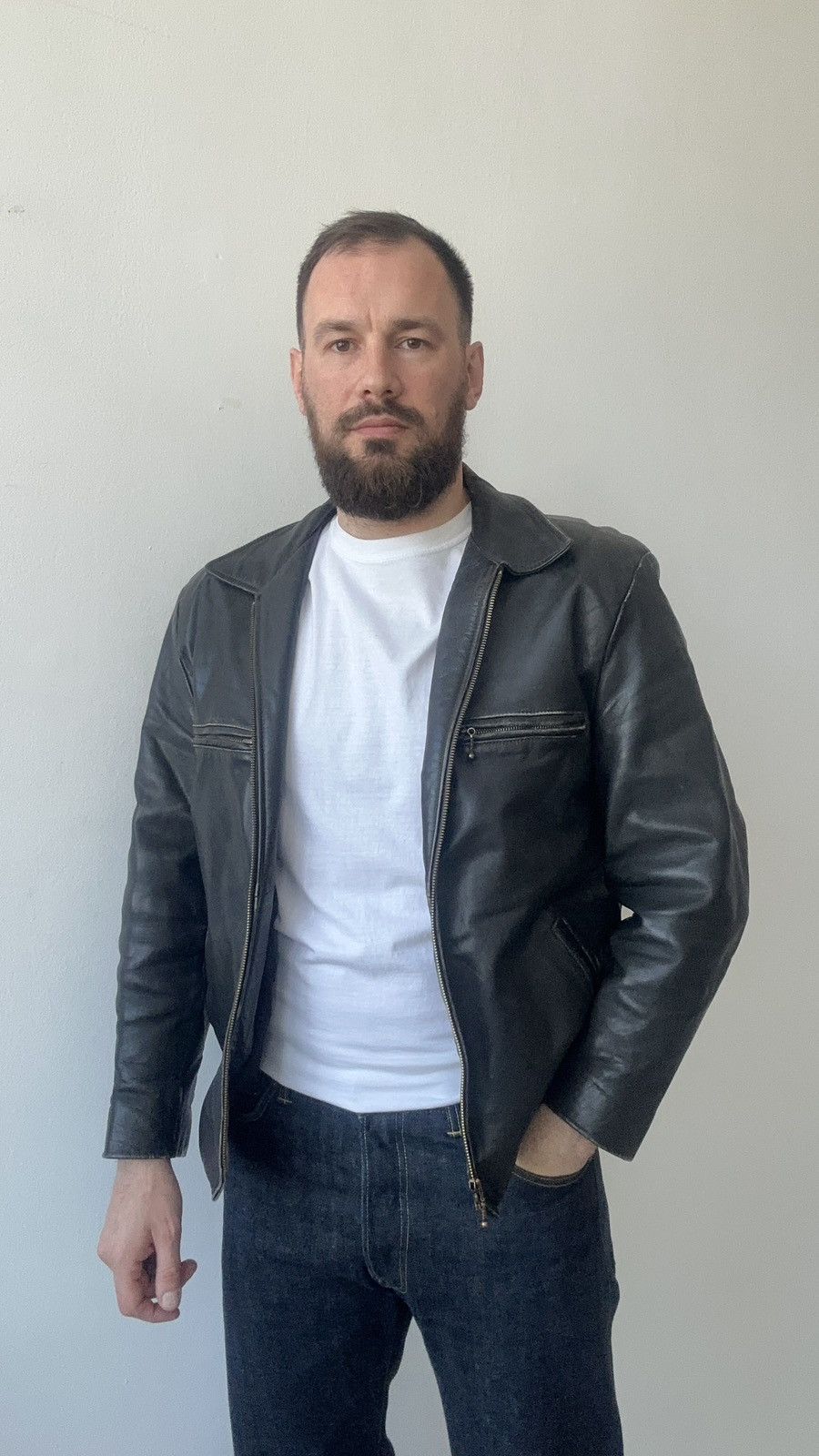 Other Genuine Leather Cafe Racer Jacket Distressed Moto Biker Size US L / EU 52-54 / 3 - 2 Thumbnail