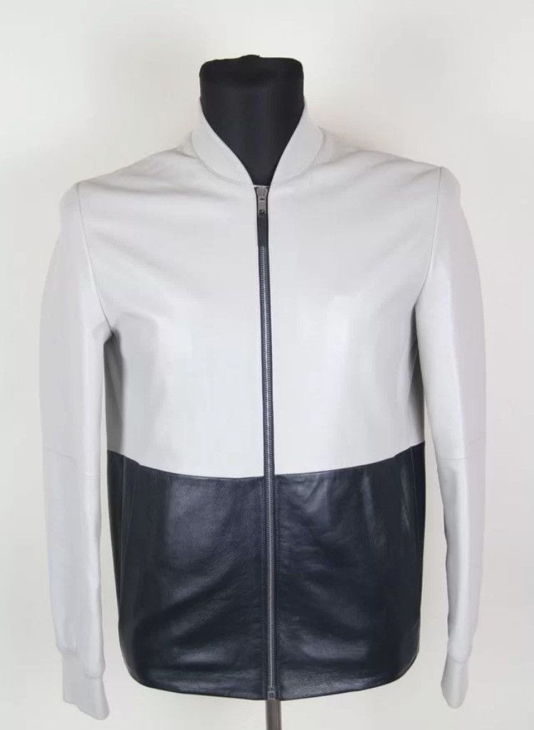 image of Dior Homme Leather Biker Two-Color Detail Jacket in White, Men's (Size Small)