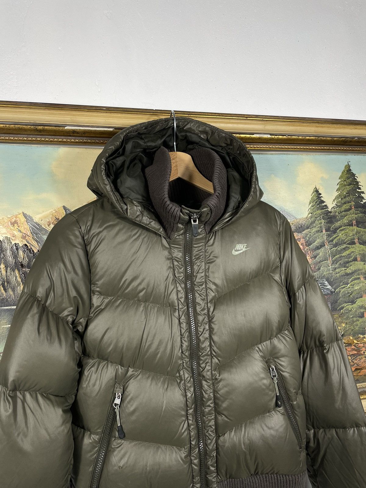Nike × Vintage Nike Small Swoosh Zip Hoodie Jacket Khaki Y2k 00s Retro Size XS / US 0-2 / IT 36-38 - 5 Thumbnail