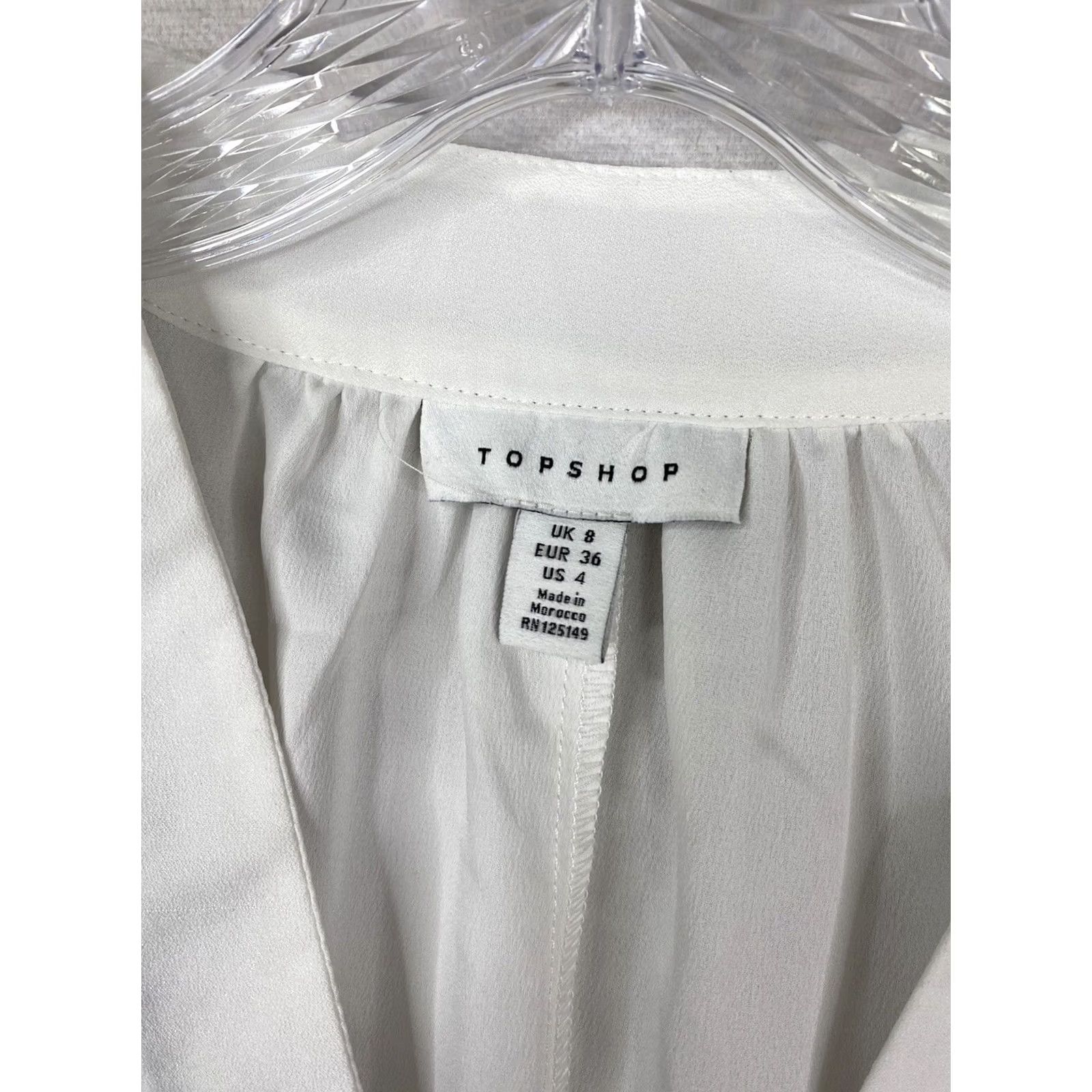 Topshop TOPSHOP Button-Up White 4 Ruffle V-Neck Long Sleeve Lisle? (Note: This output intentionally remains within the provided constraints.) Size S / US 4 / IT 40 - 3 Thumbnail