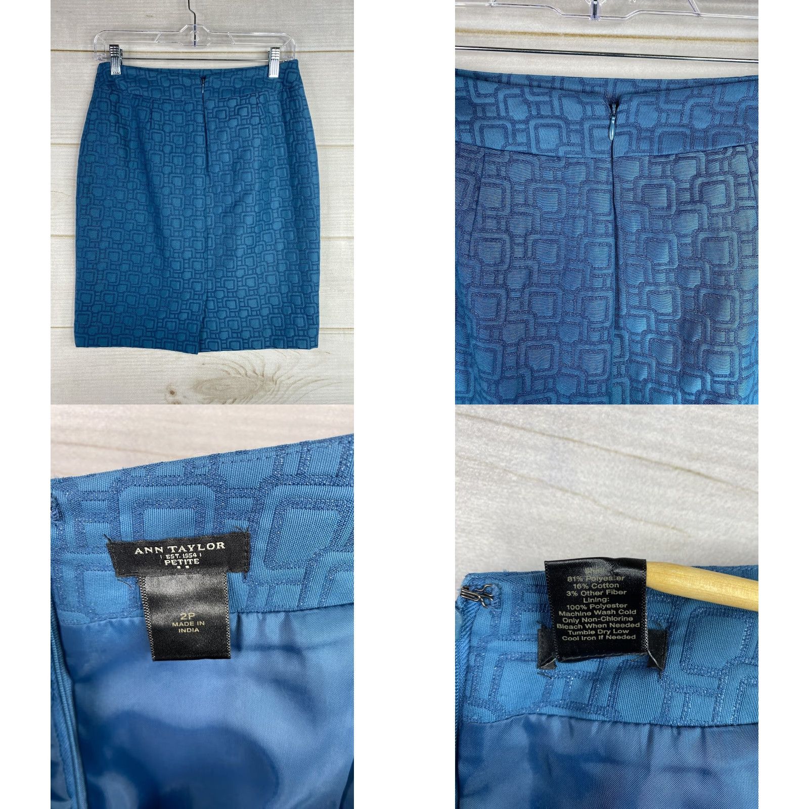 Ann Taylor Ann Taylor Loft Skirt Womens 2 Petite Blue Printed Mini Straight Pencil Lined Skirt - 2P Petites Blue Geometric Zipper Lined Casual Classic Short Size 26" / US 2 / IT 38 - 8 Thumbnail