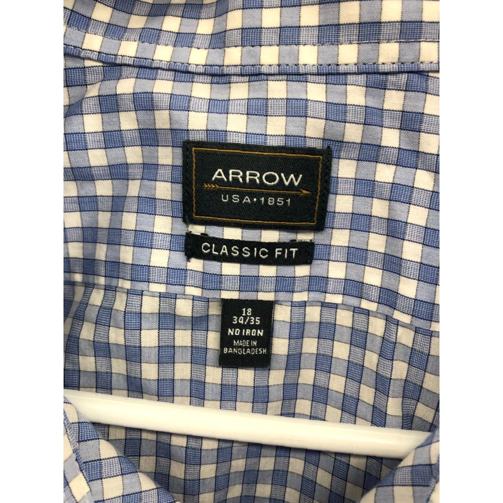 Arrow Arrow Shirt Mens 18 Blue Check Long Sleeve Button-Up No Iron Classic Fit Size US XXL / EU 58 / 5 - 6 Thumbnail