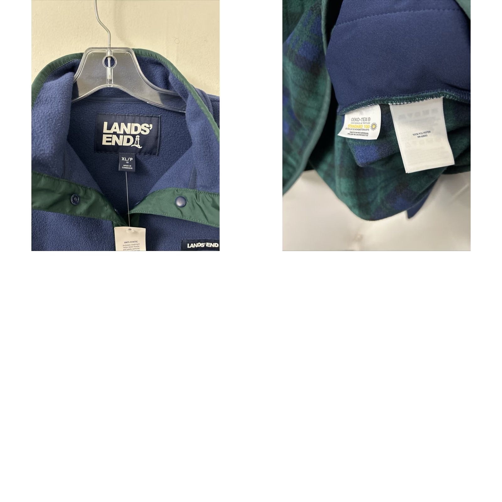 Lands' End VINTAGE Lands End Fleece Pullover Womens XL Petite Blue Green Plaid Heritage NWT Size XL / US 12-14 / IT 48-50 - 9 Thumbnail