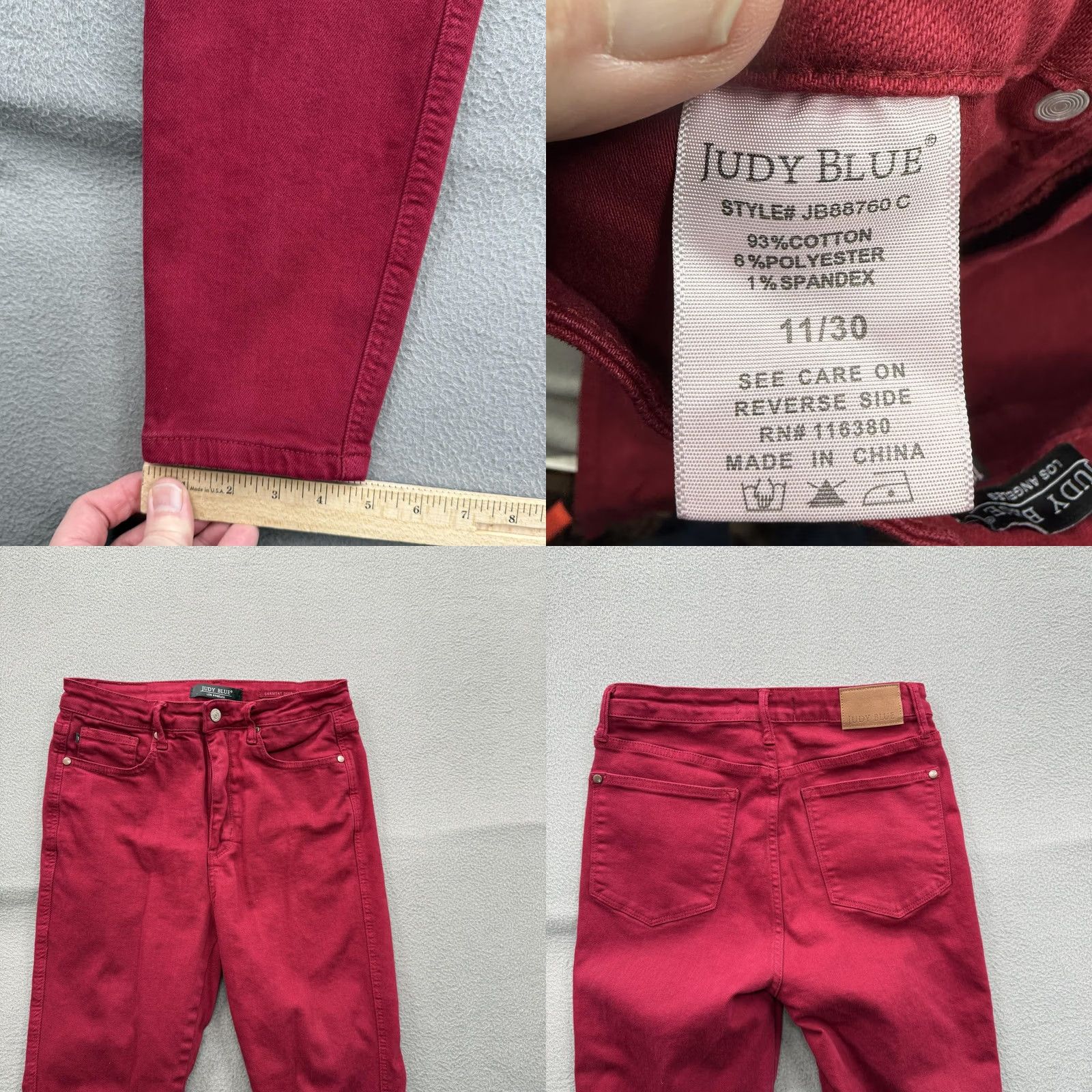 Vintage Judy Blue Jeans Womens 11/30 Red High Rise Garment Dyed Skinny Denim 5-Pocket Stretch Casual Slim Pocketed Size 32" / US 10 / IT 46 - 8 Thumbnail